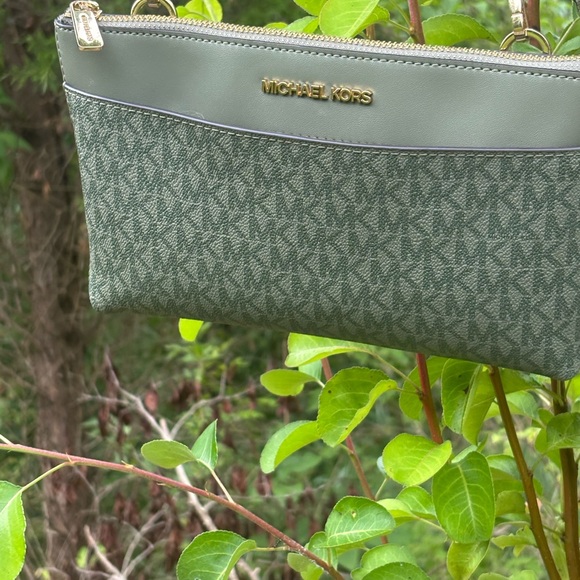 Michael Kors Olive Green Monogram Wristlet Crossbody
